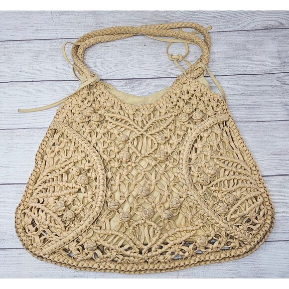 Anthropologie David & Scotti Beige Crocheted Summer Women's Purse - Picture 2 of 4